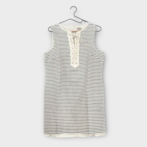 Cremieux Striped Sleeveless Tie-up Tunic Dress sz L Linen Blend Preppy Resort - Picture 1 of 12